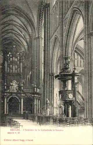 Ak Bruges Brügge Flandern Westflandern, Inneres der Kathedrale Sankt Sauveur
