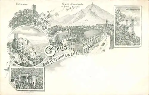 Litho Ribeauvillé Rappoltsweiler Elsass Haut Rhin, Burg Hohrappoltstein, Hotel zur Stadt Nanzig