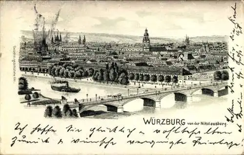 Ak Würzburg am Main Unterfranken, Gesamtansicht von der Nikolausburg aus