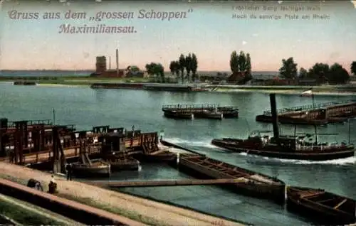 Ak Maximiliansau Wörth am Rhein, Großer Schoppen, Dampfer, Gedicht