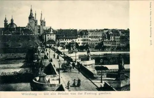 Ak Würzburg am Main Unterfranken, Alte Brücke von der Festung gesehen