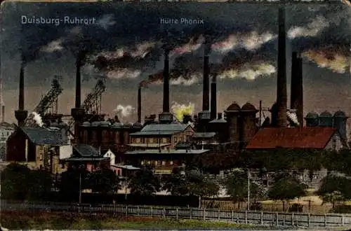 Ak Duisburg im Ruhrgebiet, Hütte Phönix, Schornsteine, Fabrik