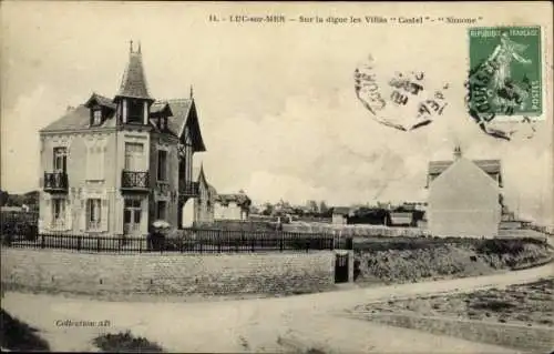 Ak Luc sur Mer Calvados, An der Ufermauer Villas Castel und Simone