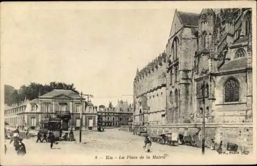 Ak Eu Seine Maritime, Place de la Mairie