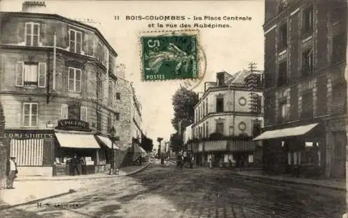 Ak Bois Colombes Hauts de Seine, Place Centrale, Rue des Aubepines