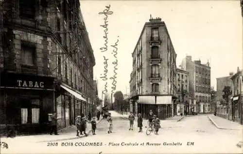 Ak Bois Colombes Hauts de Seine, Place Centrale, Avenue Gambetta