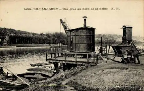 Ak Billancourt Hauts de Seine, Ein Kran am Ufer der Seine