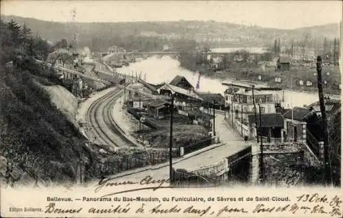 Ak Bellevue Hauts de Seine, Panorama von Bas Meudon, Fanicular, Sèvres, Saint Cloud