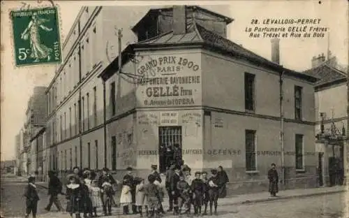 Ak Levallois Perret Hauts de Seine, Parfümerie Gelle Freres, Rue Trezel, Rue du Bois