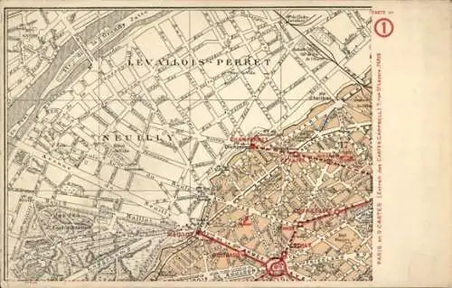 Stadtplan Ak Levallois Perret Hauts de Seine, Neuilly