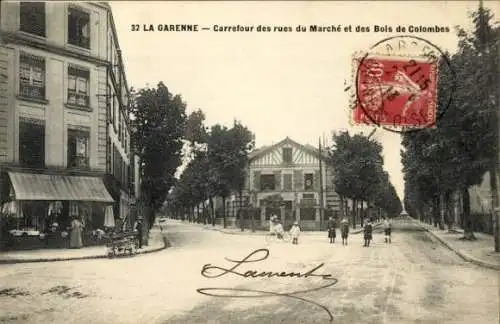 Ak La Garenne Colombes Hauts de Seine, Rue du Marché, Rue des Bois de Colombes
