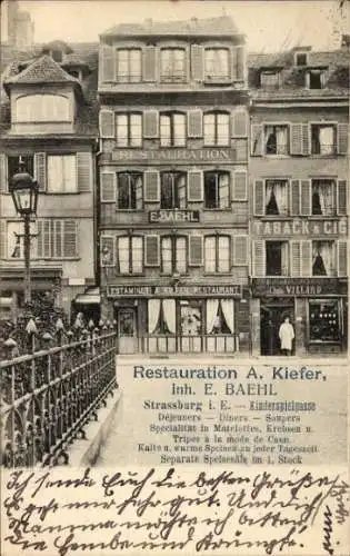 Litho Straßburg Elsass Bas Rhin, Restauration A. Kiefer, Kinderspielgasse