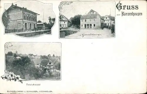 Ak Kurtzenhouse Kurzenhausen Elsass Bas Rhin, Gemischtwarenhandlung, Bahnhof