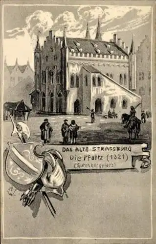 Künstler Wappen Ak Strasbourg Straßburg Elsass Bas Rhin, Gutenbergplatz