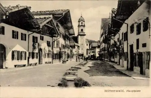 Ak Mittenwald in Oberbayern, Hauptplatz