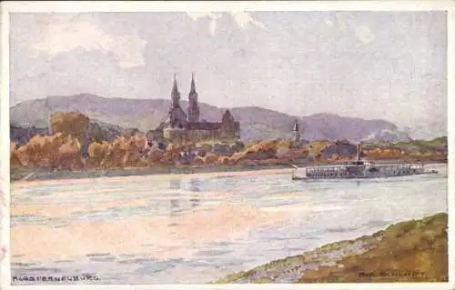 Künstler Ak Schmidt, R., Klosterneuburg Niederösterreich, Donaupartie, Salondampfer