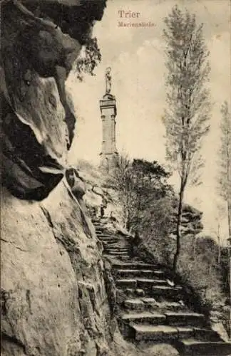 Ak Trier an der Mosel, Blick zur Mariensäule, Felsformation, Treppe