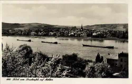 Ak Mehlem Bad Godesberg Bonn am Rhein, Totalansicht, Blick vom Drachenfels, Schiffe