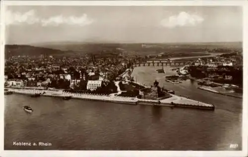 Ak Koblenz am Rhein, Zusammenfluss Rhein und Mosel, Deutsches Eck, Kaiser Wilhelm Denkmal
