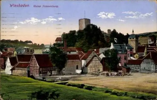 Ak Wiesbaden in Hessen, Ruine Sonnenberg, Panorama vom Ort