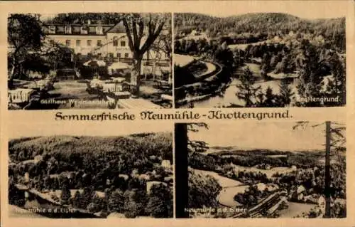 Ak Knottengrund Neumühle an der Elster, Teilansichten, Gasthaus Weidmannsheim,