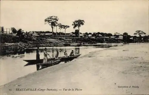 Ak Brazzaville Französisch Kongo, Boot am Ufer
