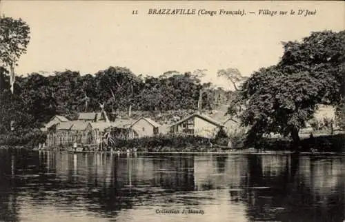 Ak Brazzaville Französisch Kongo, Village sur le D'Joué, Kanalpartie