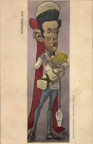 Künstler Ak Muller, E., Karikatur, König Alfons XIII. von Spanien