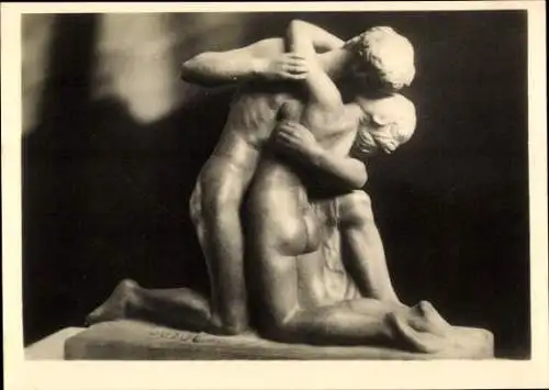 Ak Plastik Die Quelle von Edmund Moiret, Wiener Künstlerhaus, Akt, küssendes Paar