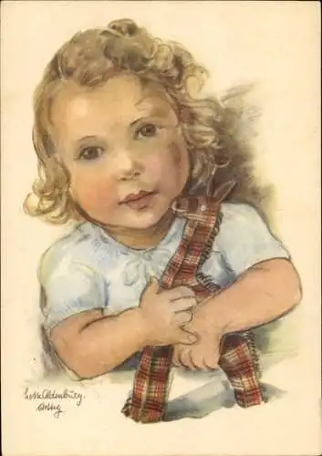 Künstler Ak Oldenburg Wittig, Lotte, Mädchen mit Giraffe