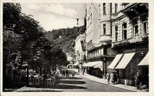 Ak Karlovy Vary Karlsbad Stadt, Eingang zur Alten Wiese
