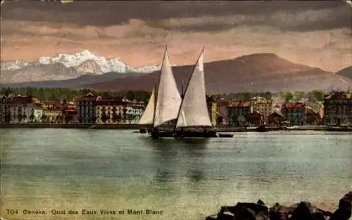 Ak Genève Genf Schweiz, Quai des Eaux Vives, Mont Blanc