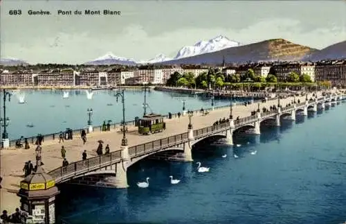 Ak Genève Genf Schweiz, Brücke, Mont Blanc