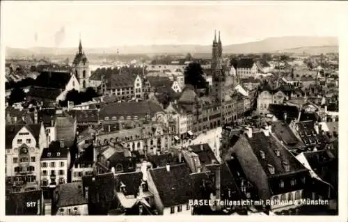 Ak Basel Bâle Stadt Schweiz, Teilansicht mit Rathaus und Münster