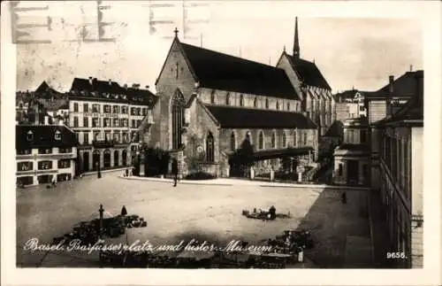 Ak Basel Bâle Stadt Schweiz, Barfüsserplatz und Museum
