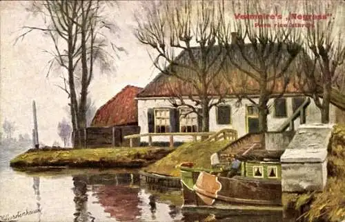 Künstler Ak Gerstenhauer, J. G., niederländisches Motiv, Wohnhaus am Wasser, Boot