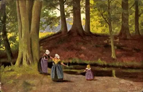 Künstler Ak Gerstenhauer, niederländisches Motiv, Frauen und Mädchen in Tracht, Wald