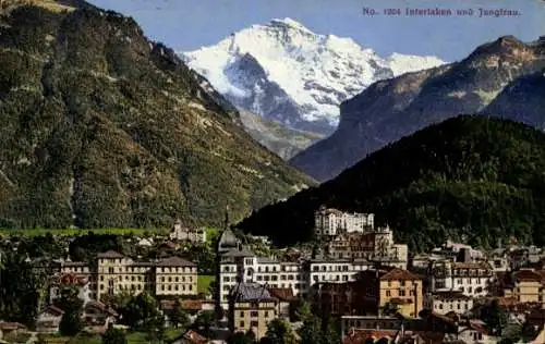 Ak Interlaken Kt. Bern Schweiz, Gesamtansicht, Jungfrau