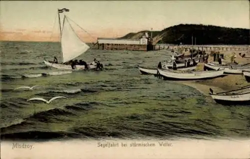 Ak Międzyzdroje Ostseebad Misdroy Pommern, Segelfahrt bei stürmischem Wetter