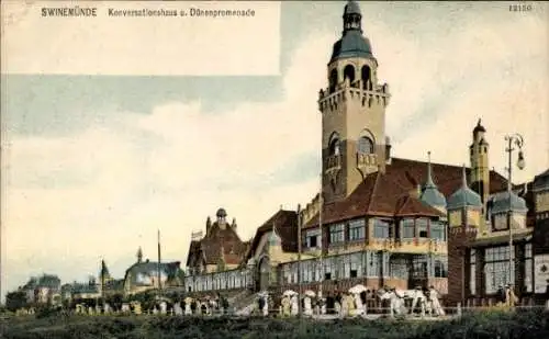 Ak Świnoujście Swinemünde Pommern, Konversationshaus und Dünenpromenade