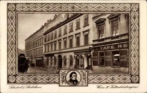 Ak Wien, Kellerbrückengasse, Café, Schubert's Sterbehaus, Portrait