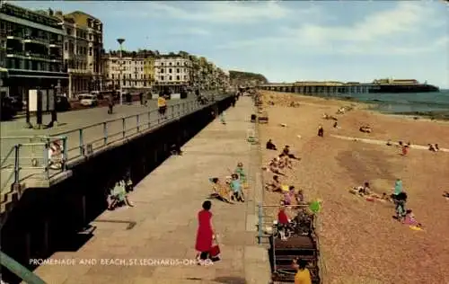 Ak St Leonards on Sea Hastings South East England, Promenade und Strand