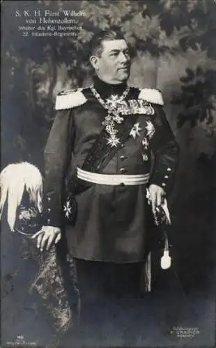 Ak Fürst Wilhelm von Hohenzollern, Kgl. Bayr. 22. Infanterie Regiment, Portrait in Uniform