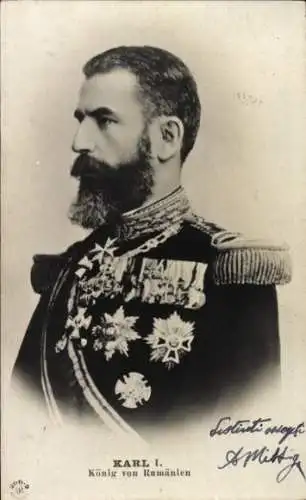 Ak Karl I, König von Rumänien, Portrait in Uniform, Orden