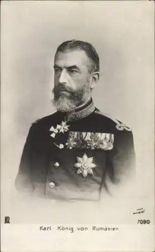 Ak Karl, König von Rumänien, Portrait, Orden