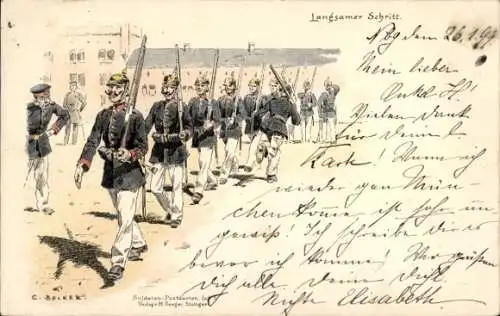 Künstler Litho Becker, Carl, Langsamer Schritt, Deutsche Soldaten in Uniformen