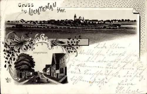 Litho Lichtenau in Westfalen, Langestraße, Totalansicht