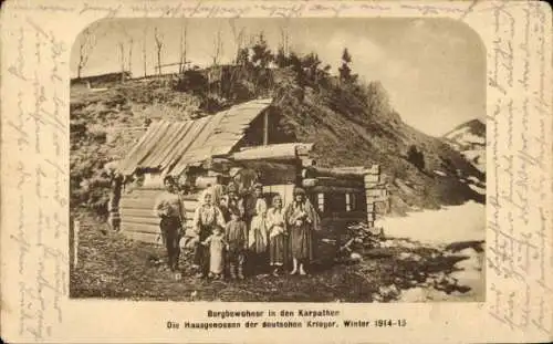 Ak Bergbewohner in den Karpathen, Hausgenossen der deutschen Krieger, Winter 1914-15