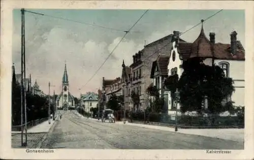 Ak Gonsenheim Mainz, Blick in die Kaiserstraße, Straßenpartie, Kirche