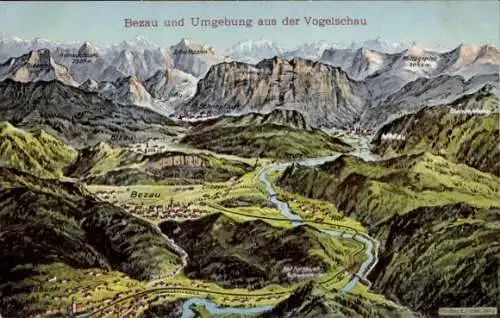 Landkarten Künstler Ak Felle, Eugen, Bezau in Vorarlberg, Gebirge